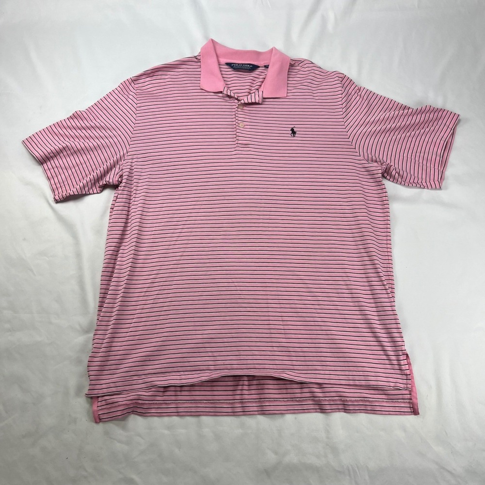 Polo Golf Ralph Lauren Mens XL Pink Striped Pima Cotton Short Sleeve Polo Shirt